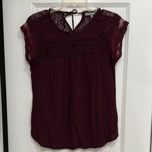 Daniel Rainn Burgundy Lace Accent Blouse